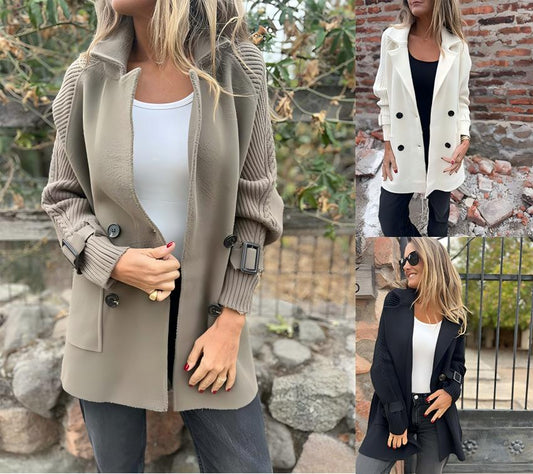 ⏳Begränsad tid 50 % rabatt⏰Mellanlång dubbelknäppt kappa med slag🧥