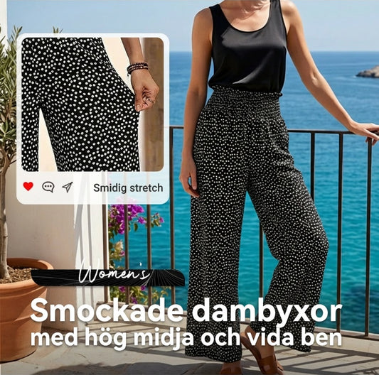 ⏳Begränsad tid 50 % Rabatt⏰Smockade byxor med hög midja och vida ben för damer👖