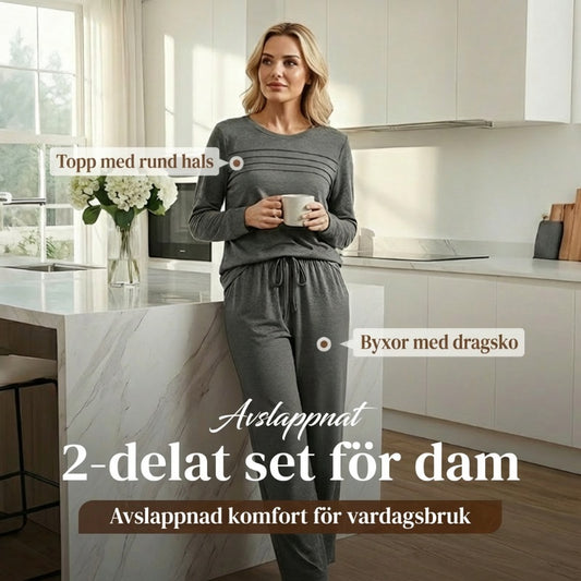 ⏳Begränsad tid 50 % rabatt⏰Avslappnat set med topp och byxor med dragsko för dam👚👖