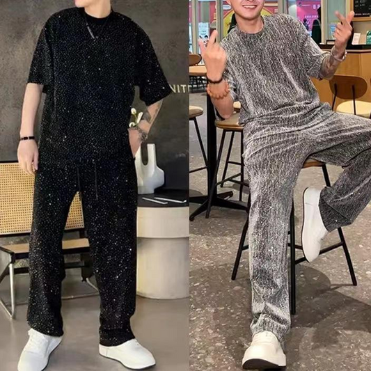 Herrkortärmad topp och vida byxor, 2-delat set🔥Köp 2 och få fri frakt