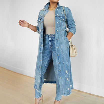 ⏳Tijdelijke Aanbieding⏰Lange gescheurde denim jacket voor vrouwen🧥