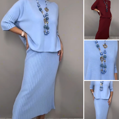 ⏳Begränsad tid 50 % Rabatt⏰Elegant stickad tröja och midikjol (2-delat set)👚👗