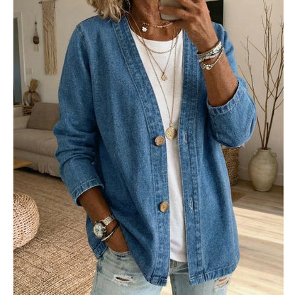 ⏳Begränsad tid 50 % Rabatt⏰Klassisk jeansjacka med knappar fram för damer🧥