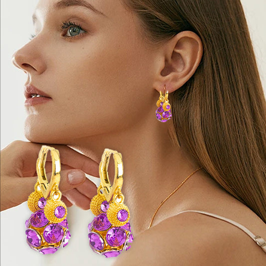 ⏳Begränsad tid 50 % Rabatt⏰Vintage-inspirerade guldpläterade ringörhängen med lila kristallkula👂💎